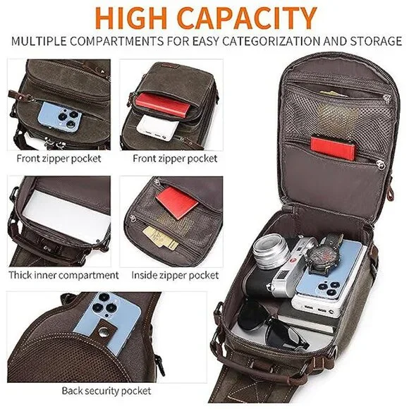 Sling Bag for Men Waxed Canvas Crossbody Bag Chest Bag Water Light Green
